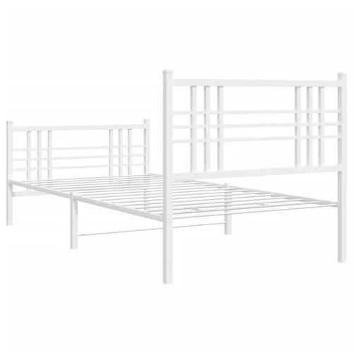 Sengeramme med sengegavl og fodgærde 90x190 cm metal hvid