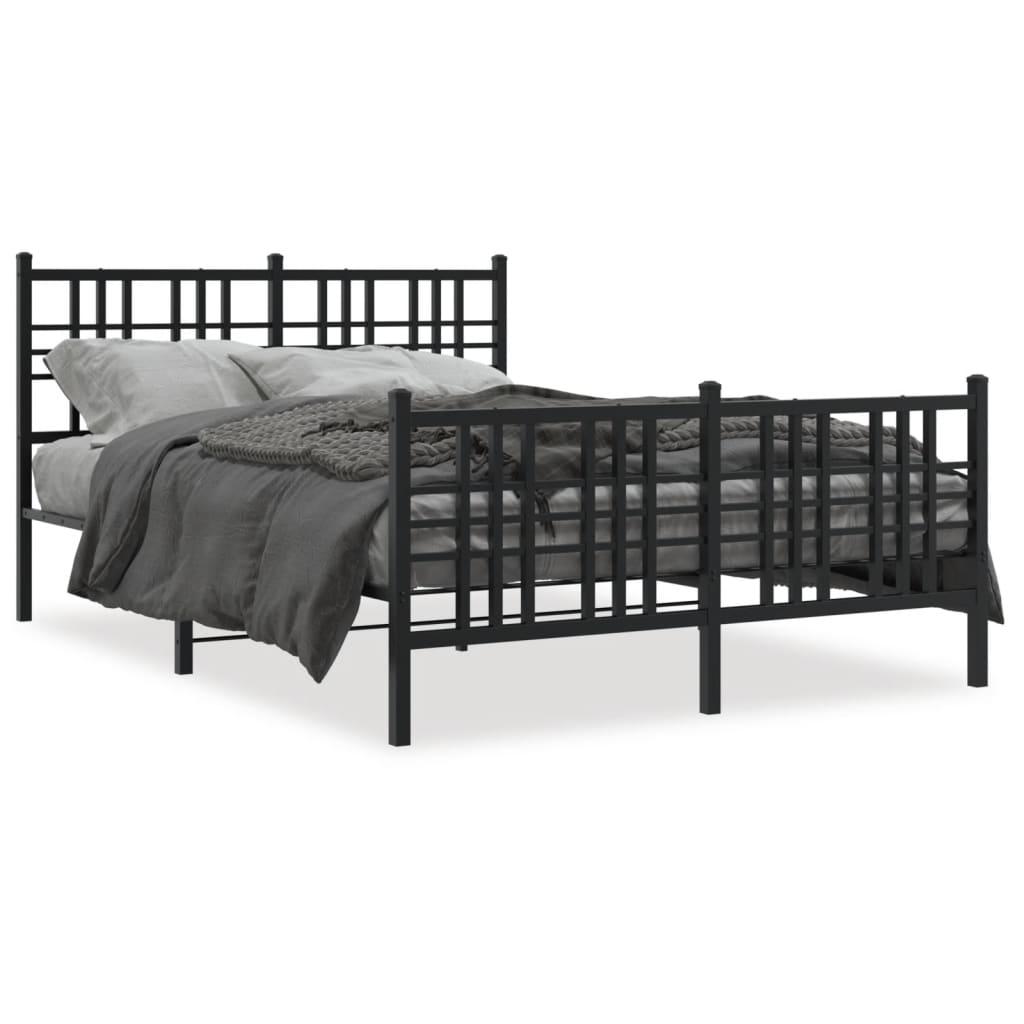 Sengeramme med sengegavl og fodgærde 137x190 cm metal sort