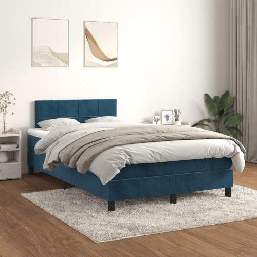 Kontinentalseng med madras 120x190 cm - velour, mørkeblå