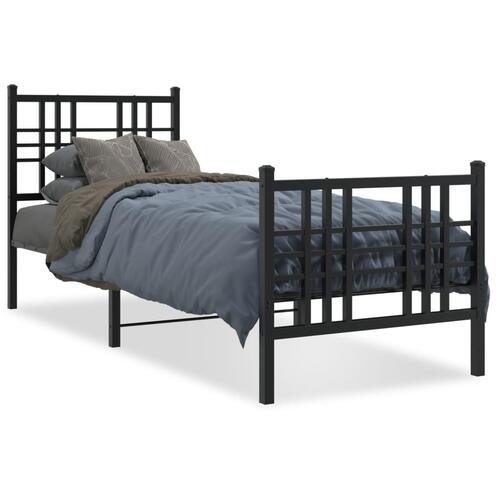 Sengeramme med sengegavl og fodgærde 75x190 cm metal sort