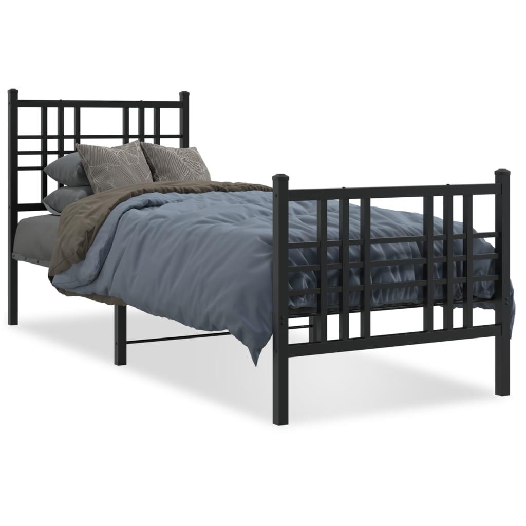 Sengeramme med sengegavl og fodgærde 75x190 cm metal sort