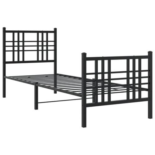 Sengeramme med sengegavl og fodgærde 75x190 cm metal sort