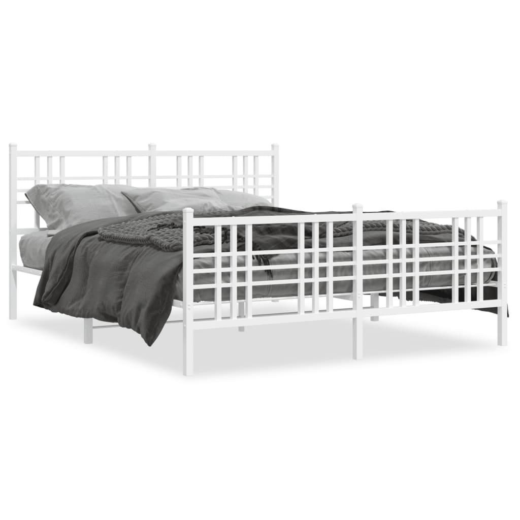 Sengeramme med sengegavl og fodgærde 150x200 cm metal hvid