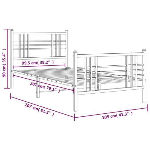 Sengeramme med sengegavl og fodgærde 100x200 cm metal sort