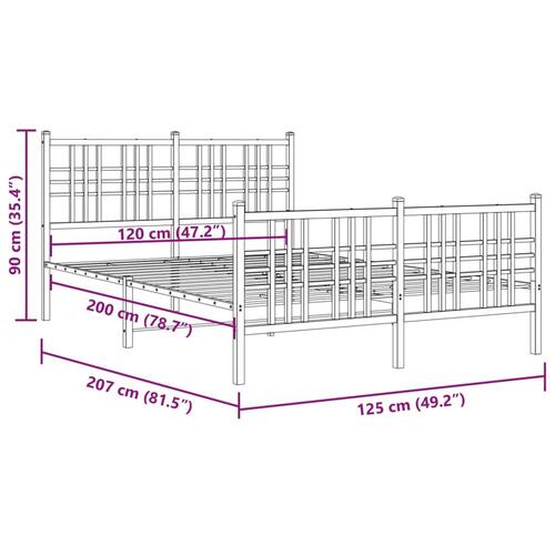 Sengeramme med sengegavl og fodgærde 120x200 cm metal sort