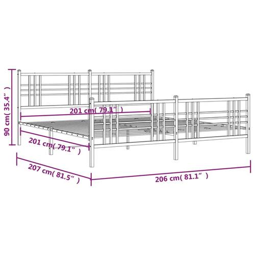 Sengeramme med sengegavl og fodgærde 200x200 cm metal sort