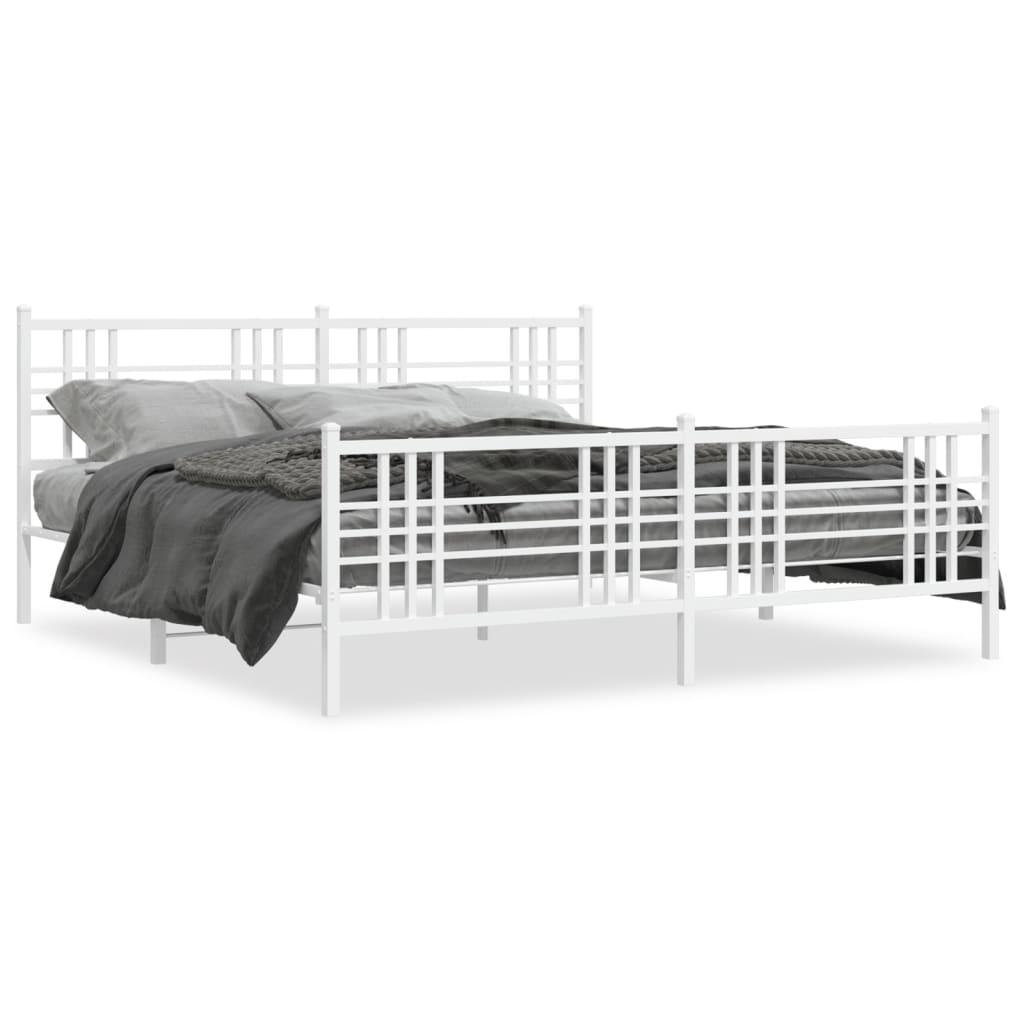 Sengeramme med sengegavl og fodgærde 183x213 cm metal hvid