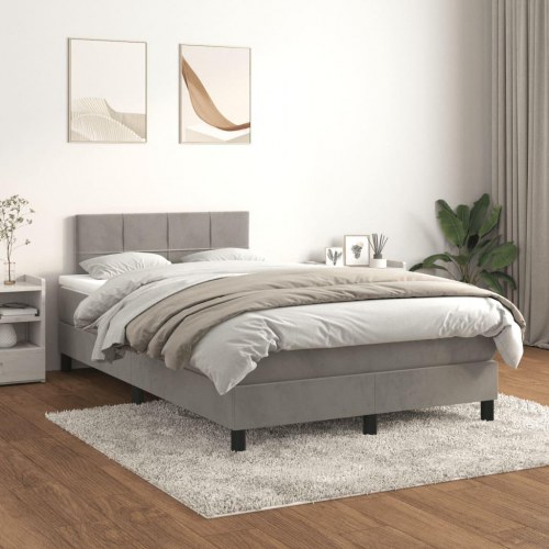 Kontinentalseng med madras 120x190 cm - velour, lysegrå