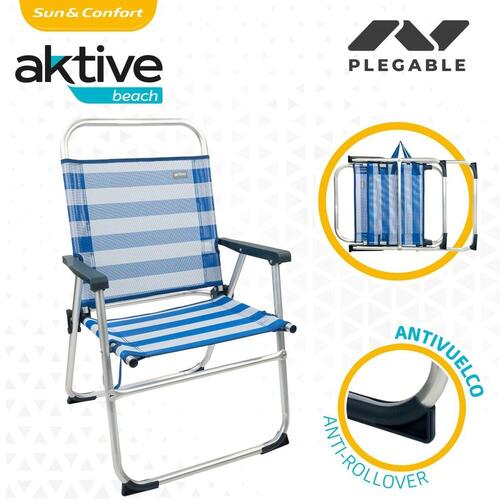 Strandstol Aktive Blå Hvid 48 x 88 x 50 cm Aluminium Foldbar (4 enheder)