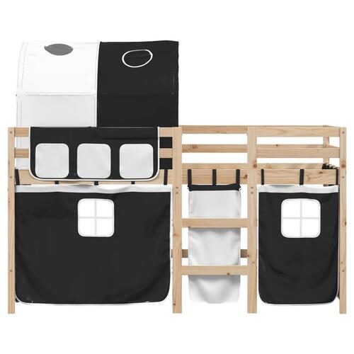 Højseng med tunnel 90x190 cm massivt fyrretræ hvid og sort