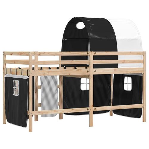 Højseng med tunnel 90x190 cm massivt fyrretræ hvid og sort