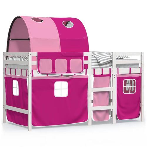 Højseng med tunnel 90x190 cm massivt fyrretræ pink