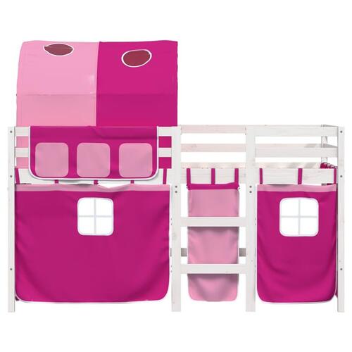 Højseng med tunnel 90x190 cm massivt fyrretræ pink