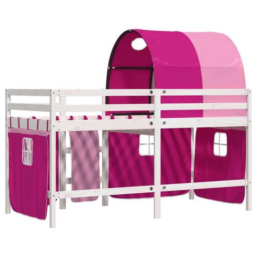 Højseng med tunnel 90x190 cm massivt fyrretræ pink