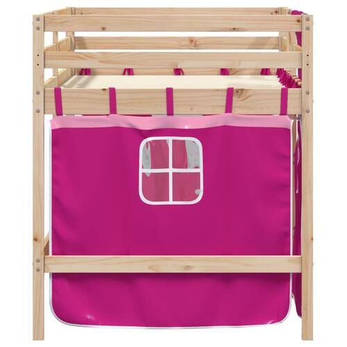Højseng med gardiner 80x200 cm massivt fyrretræ pink