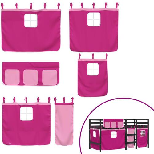 Højseng med gardiner 90x200 cm massivt fyrretræ pink