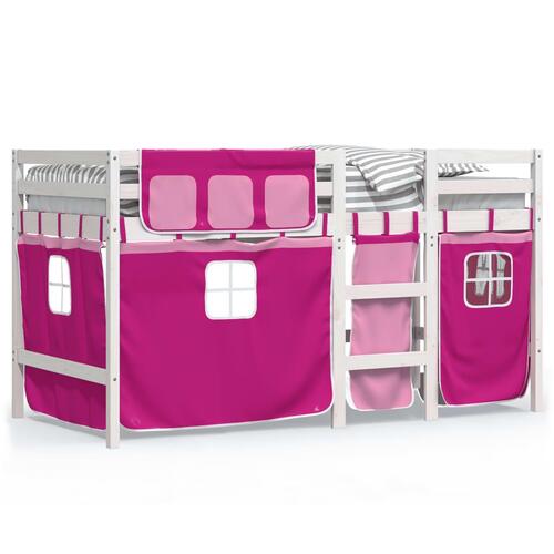 Højseng med gardiner 90x190 cm massivt fyrretræ pink