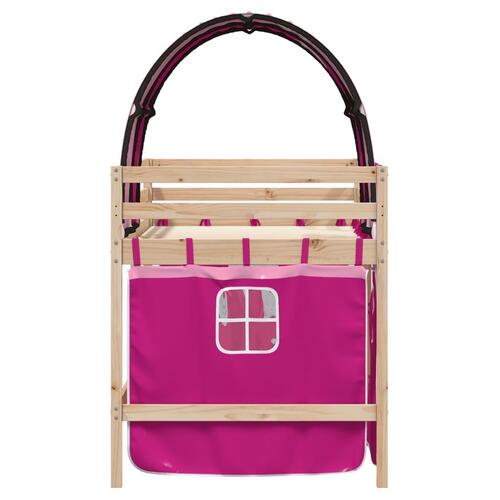 Højseng med tunnel 90x200 cm massivt fyrretræ pink