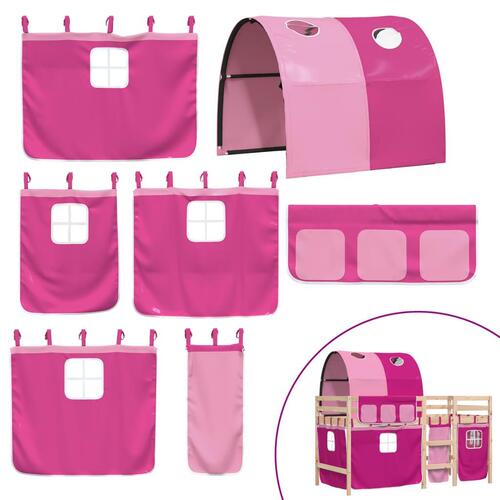 Højseng med tunnel 90x200 cm massivt fyrretræ pink