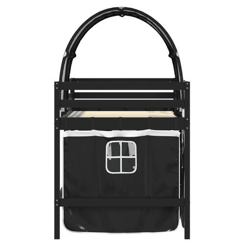 Højseng med tunnel 90x200 cm massivt fyrretræ hvid og sort