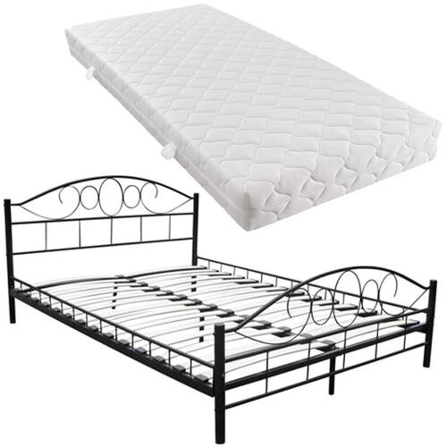 Seng med madras sort metal 180 x 200 cm