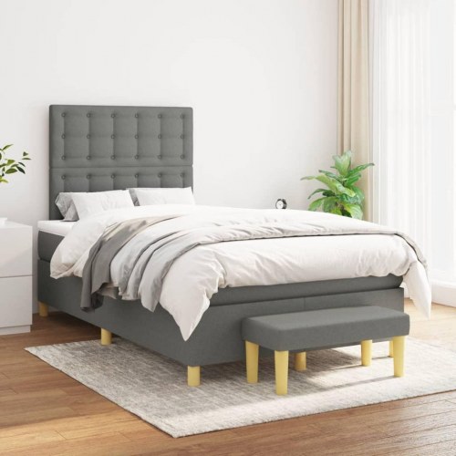 Kontinentalseng med madras 120×190 cm - stof, mørkegrå