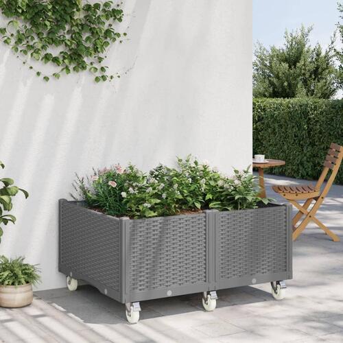 Plantekasse med hjul 100x80x54 cm PP lysegrå