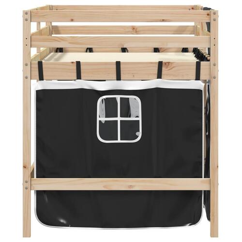 Højseng med gardiner 90x200 cm massivt fyrretræ hvid og sort