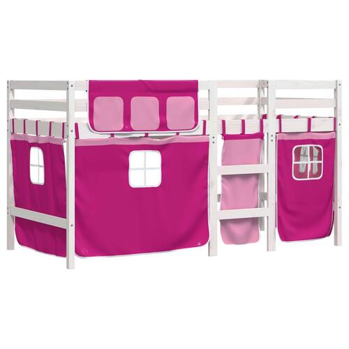Højseng med gardiner 90x200 cm massivt fyrretræ pink