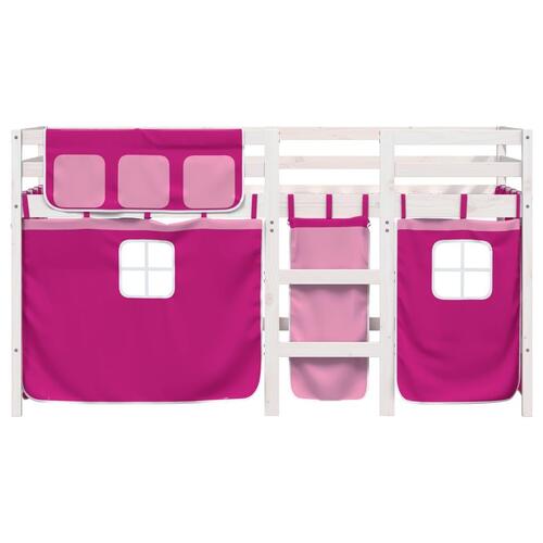 Højseng med gardiner 90x200 cm massivt fyrretræ pink