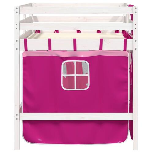 Højseng med gardiner 90x200 cm massivt fyrretræ pink