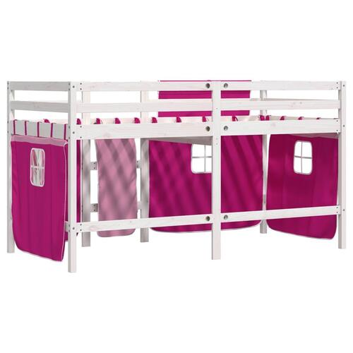 Højseng med gardiner 90x200 cm massivt fyrretræ pink