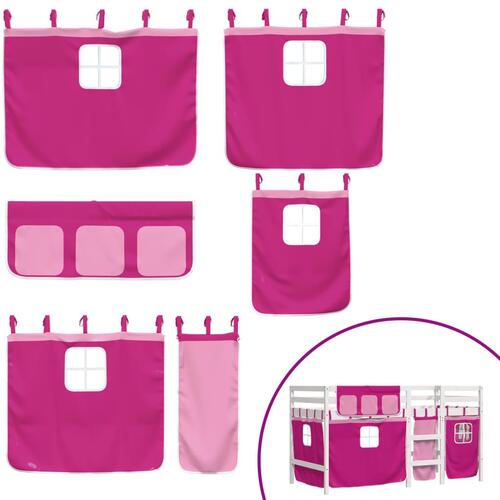 Højseng med gardiner 90x200 cm massivt fyrretræ pink
