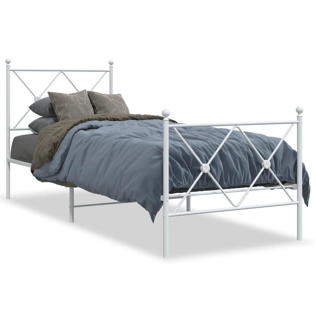 Sengeramme med sengegavl og fodgærde 75x190 cm metal hvid