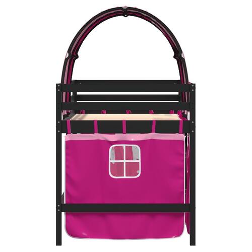 Højseng med tunnel 80x200 cm massivt fyrretræ pink