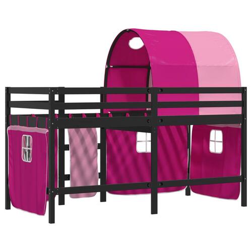Højseng med tunnel 80x200 cm massivt fyrretræ pink