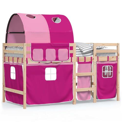 Højseng med tunnel 90x190 cm massivt fyrretræ pink