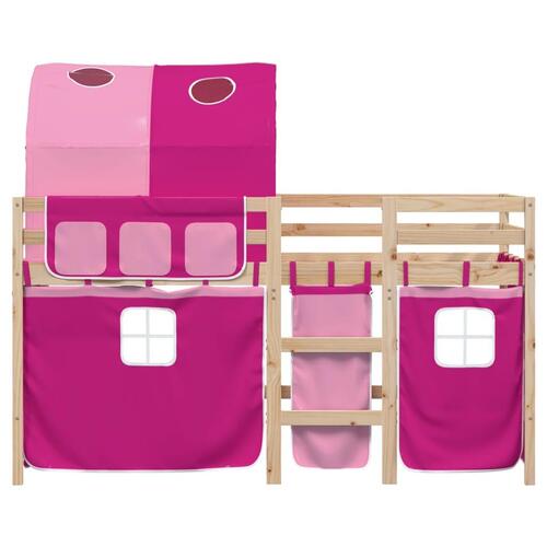 Højseng med tunnel 90x190 cm massivt fyrretræ pink