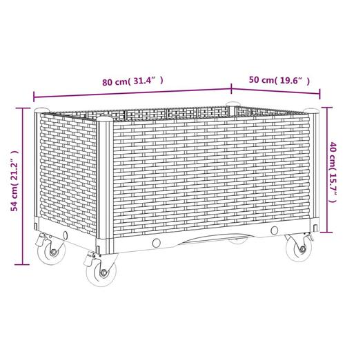 Plantekasse med hjul 80x50x54 cm PP lysegrå
