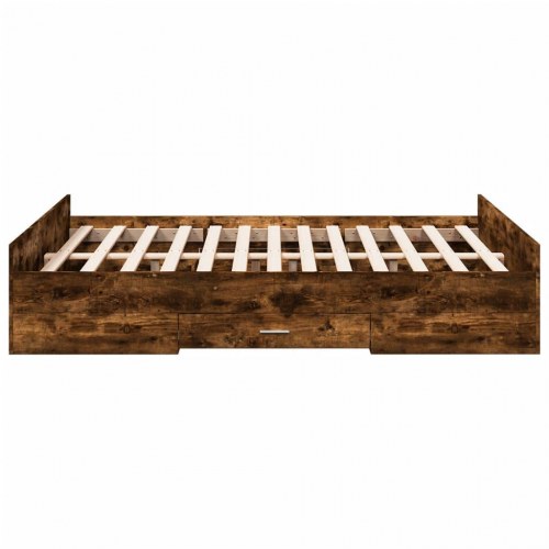 Sengestel med opbevaring - røget eg 140 x 190 cm