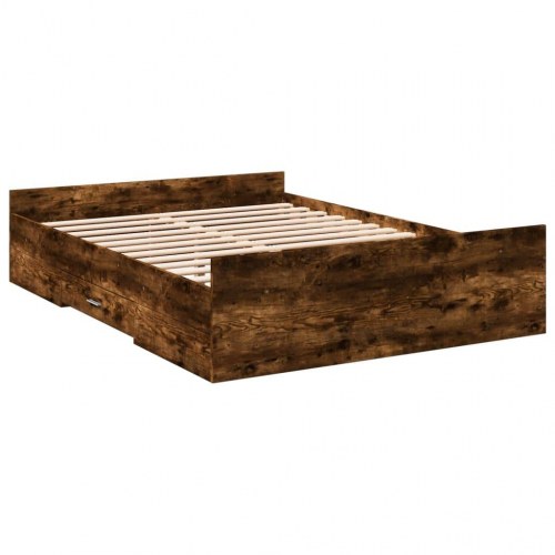 Sengestel med opbevaring - røget eg 140 x 190 cm