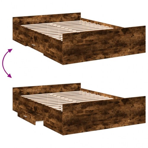Sengestel med opbevaring - røget eg 140 x 190 cm