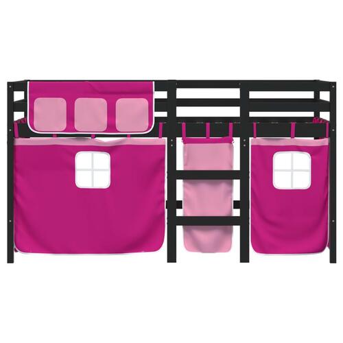 Højseng med gardiner 80x200 cm massivt fyrretræ pink