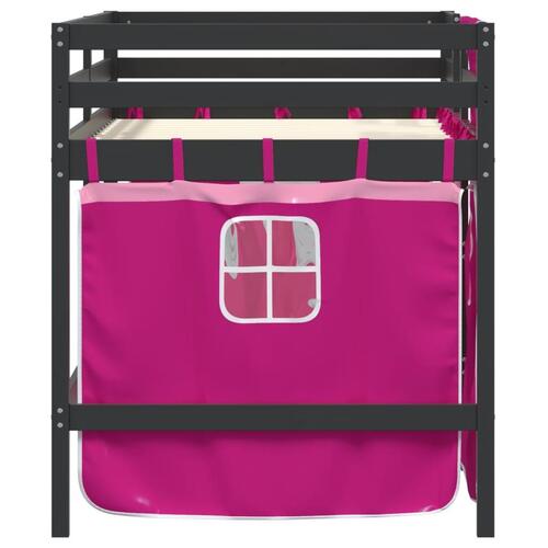 Højseng med gardiner 80x200 cm massivt fyrretræ pink