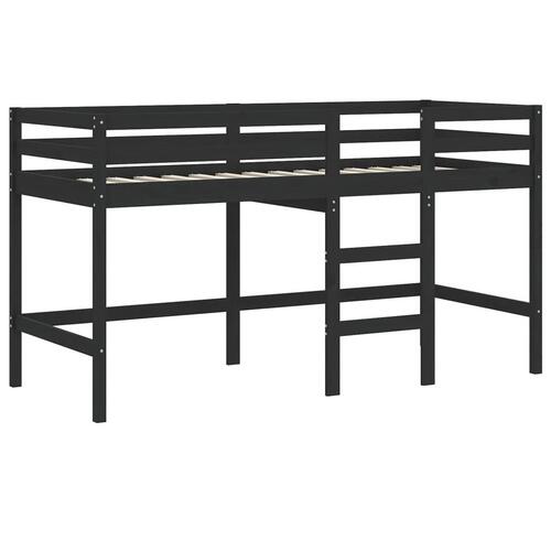 Højseng med gardiner 90x200 cm massivt fyrretræ hvid og sort