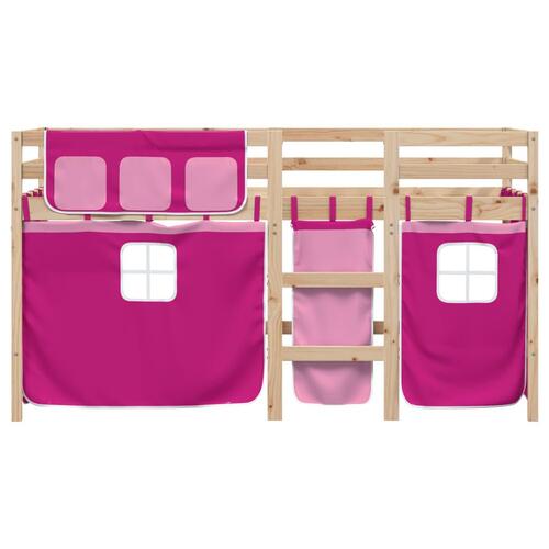 Højseng med gardiner 90x190 cm massivt fyrretræ pink