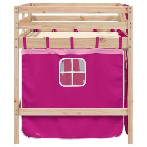 Højseng med gardiner 90x190 cm massivt fyrretræ pink