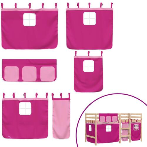 Højseng med gardiner 90x190 cm massivt fyrretræ pink