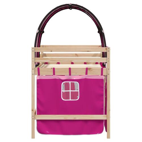 Højseng med tunnel 80x200 cm massivt fyrretræ pink