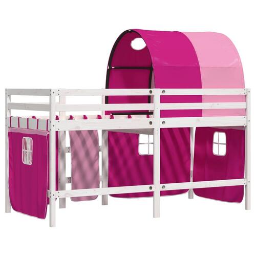 Højseng med tunnel 90x200 cm massivt fyrretræ pink